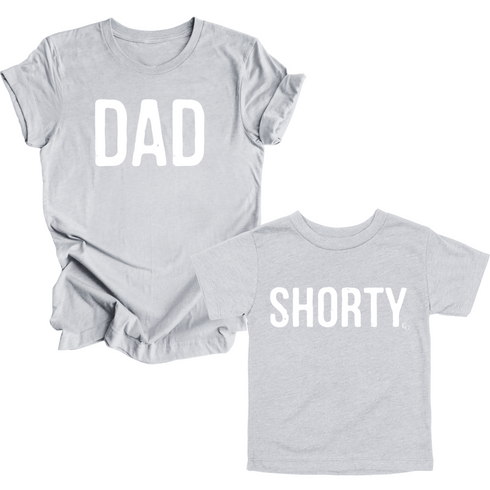 Dad, Mom, Shorty Matching T-shirt Set - Heather Grey