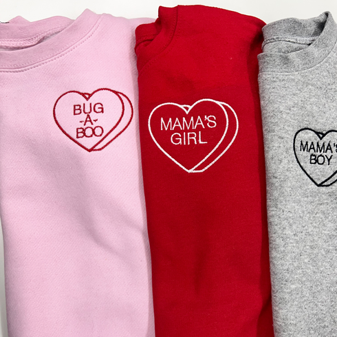 Valentines Day Embroidered Heart - Adult/Kids Sweatshirt