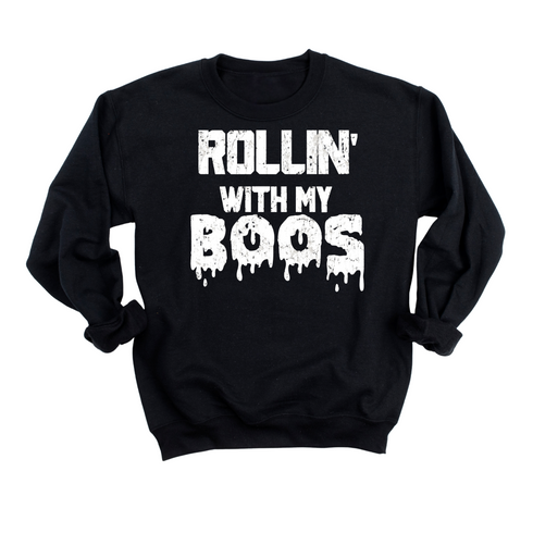 Mommy and Me - Halloween Matching Set - Rollin' With My Boos - Black Sweatshirt/T-shirt