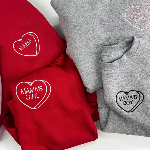 Valentines Day Embroidered Heart - Adult/Kids Sweatshirt