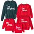 forest green adult sweatshirt and red kids and adult sweatshirt for matching christmas holiday sweatshirts