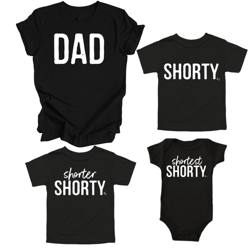 Dad, Mom, Shorty Matching T-shirt Set - Black
