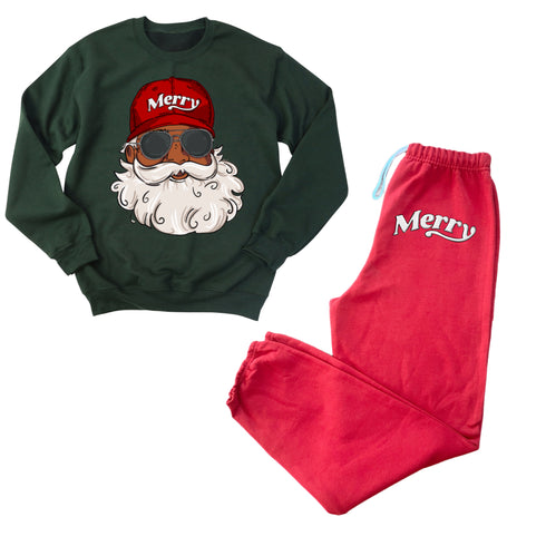 Holiday Family Matching DJ Santa Lounge Set - Sweatshirt and Pants