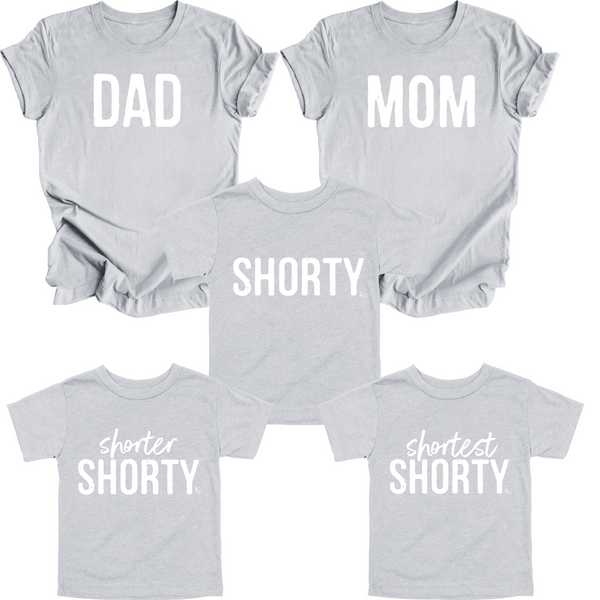 Dad, Mom, Shorty Matching T-shirt Set - Heather Grey