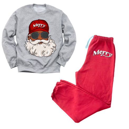 Holiday Family Matching DJ Santa Lounge Set - Sweatshirt and Pants