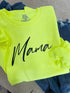 womens pullover sweatshirt with screen print design that says mama the color is a highlighter green cozy and cute casual sweatshirt
