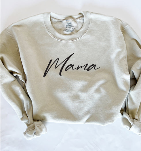 naural sweatshirt pullover with screen print design text script mama